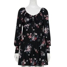 Lily Rose Emma Skater Dress-Small- Dark Floral-Elastic Scoop Neck-Tie Close