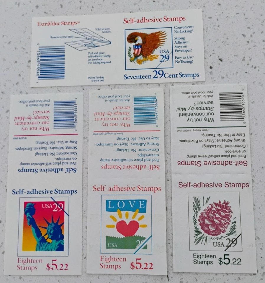 4 Booklet Panes, One  of Love , Pine Cone, Statue of Liberty, Eagle & Shield - Image 2 of 2