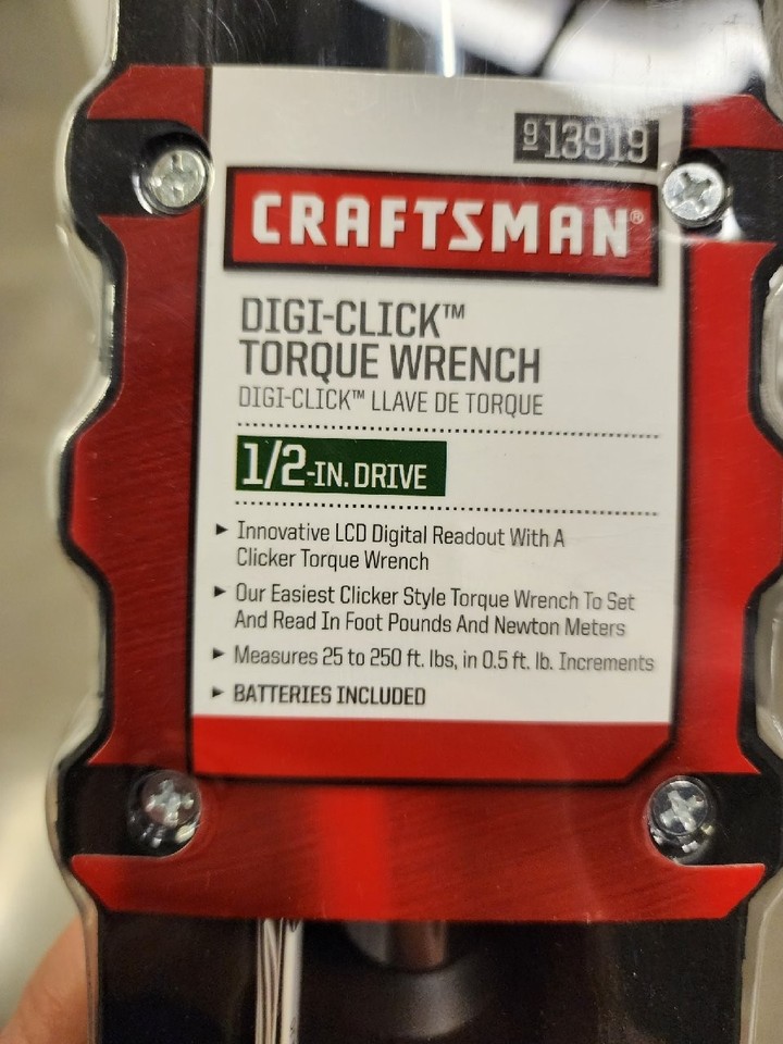 Craftsman 1/2" Drive Digi-Click Digital Torque Wrench 25-250 ft.lbs ...