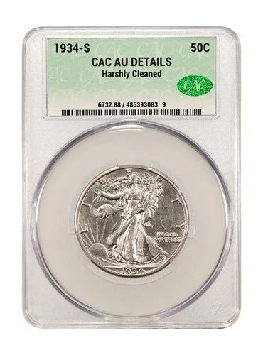 1934-S Walking Liberty Half Dollar AU++ CAC Great Strike Details Cleaned 1347