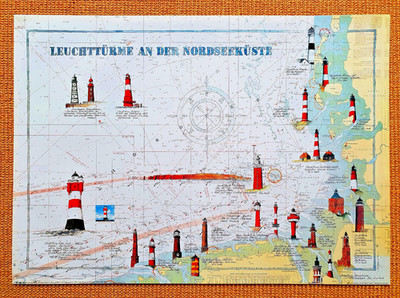 KD Leuchttürme der Nordsee Seekarte Borkum-Pellworm-Sylt-Helgoland-Amrum-Büsum