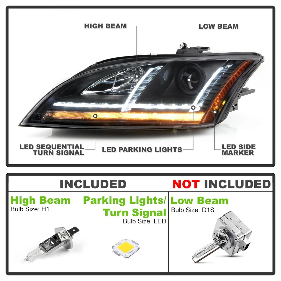 2008-2014 Audi TT [HID/Xenon w/AFS] LED DRL Sequential Turn Projector Headlights - Image 3 of 4