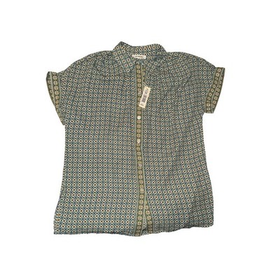 Max Studio XS Green Geometric Tile Print Short Sleeve Button Up Blouse NWT