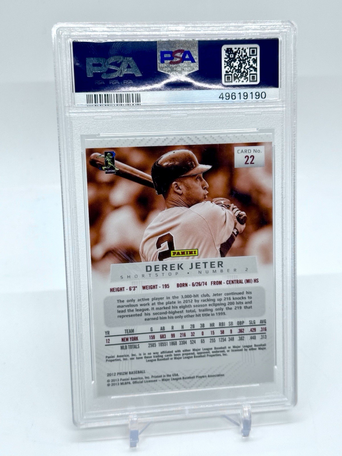 2012 Panini Prizm #22 Derek Jeter GEM MINT PSA 10 NY YANKEES view 2