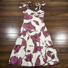 Adelyn Rae Women's Size Large Cream Pink Floral Melrose Tie Shoulder Midi Dress