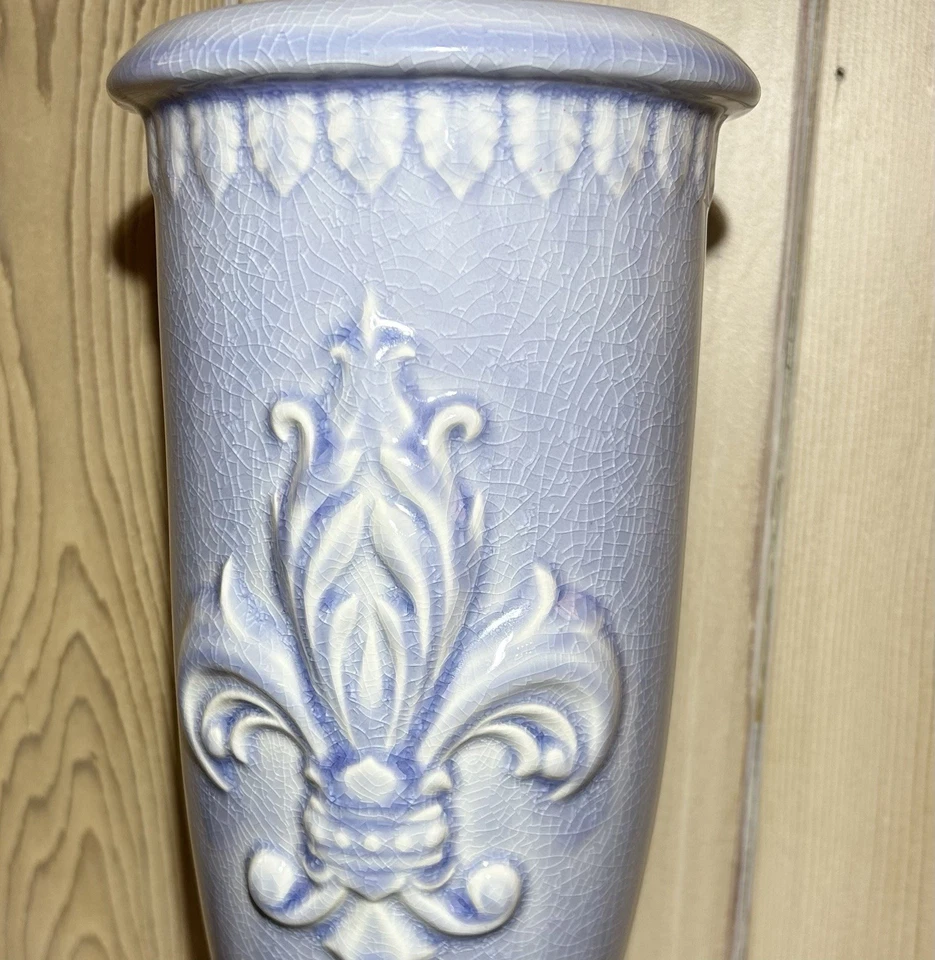 Square Nest Fleur De Lis 13” Vase Renee DuBois Periwinkle Purple - Image 4 of 4