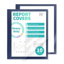 10 Pack Heavy-Duty Clear Front Report Covers with 3 Prongs, 100-Sheet Capacit...