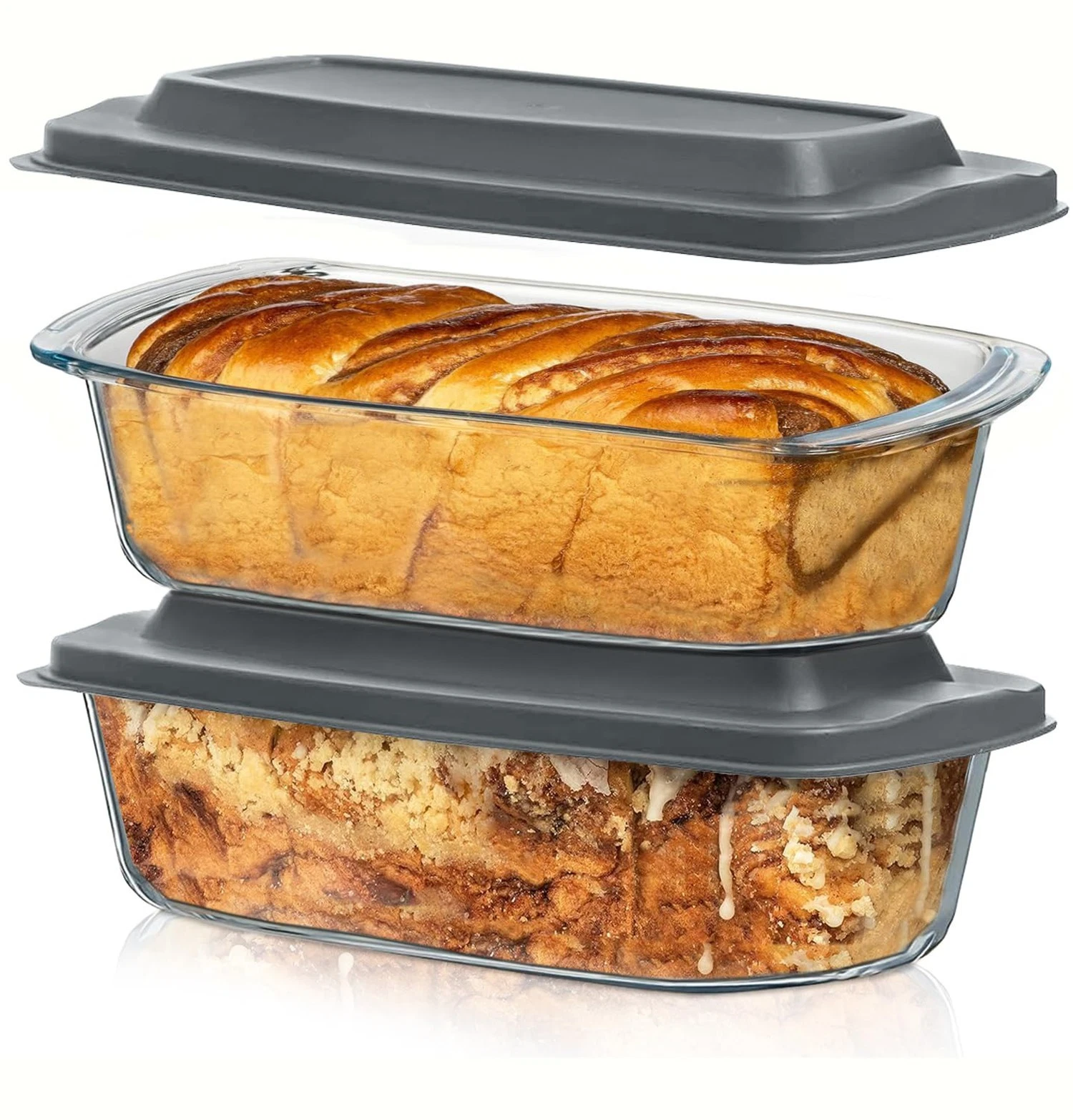 Razab LARGE 7.6 Cups/1800 ML/1.9 Qt Glass Loaf Pan with Lids (Set of 2) - Mea...