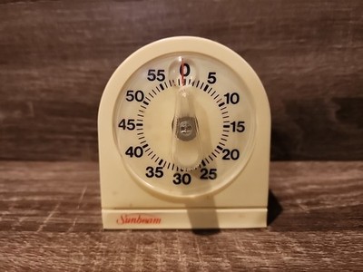 Vintage Sunbeam Mechanical Kitchen Timer Plastic White Analog Made in USA
