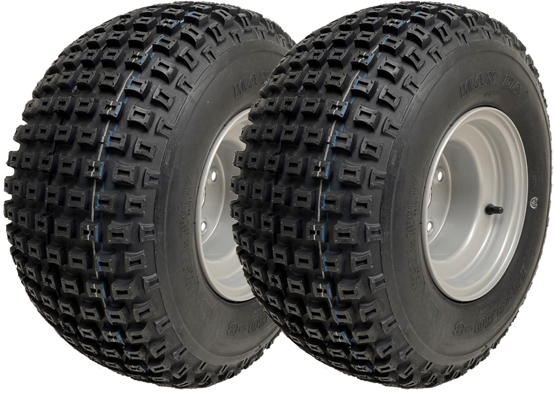 18x9.50-8 ATV Knobby Tyres Fitted on 4 Stud 4 Inch PCD Rim Wanda P322 (Set of 2)