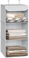 3 Shelf Hanging Closet Organizer Fabric Storage Shelves 57 L Capacity Grey