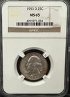 1953-D 25C Silver Washington Quarter - NGC MS65