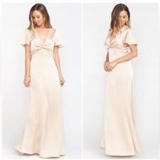 SHOW ME YOUR MUMU Rome Twist br Gown Champagne Maxi Flutter Sleeve bridesmaid M