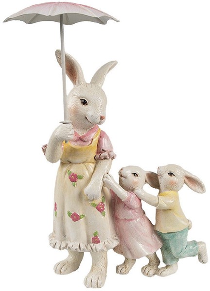 Clayre & Eef 6PR4391 Deko Kaninchen Weiß Rosa Beige 16X9X22 Cm Polyresin-image
