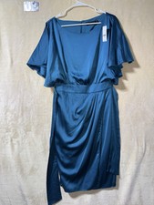 New York & Company Women's Turquoise Faux Wrap Butterfly Sleeve Midi Dress S