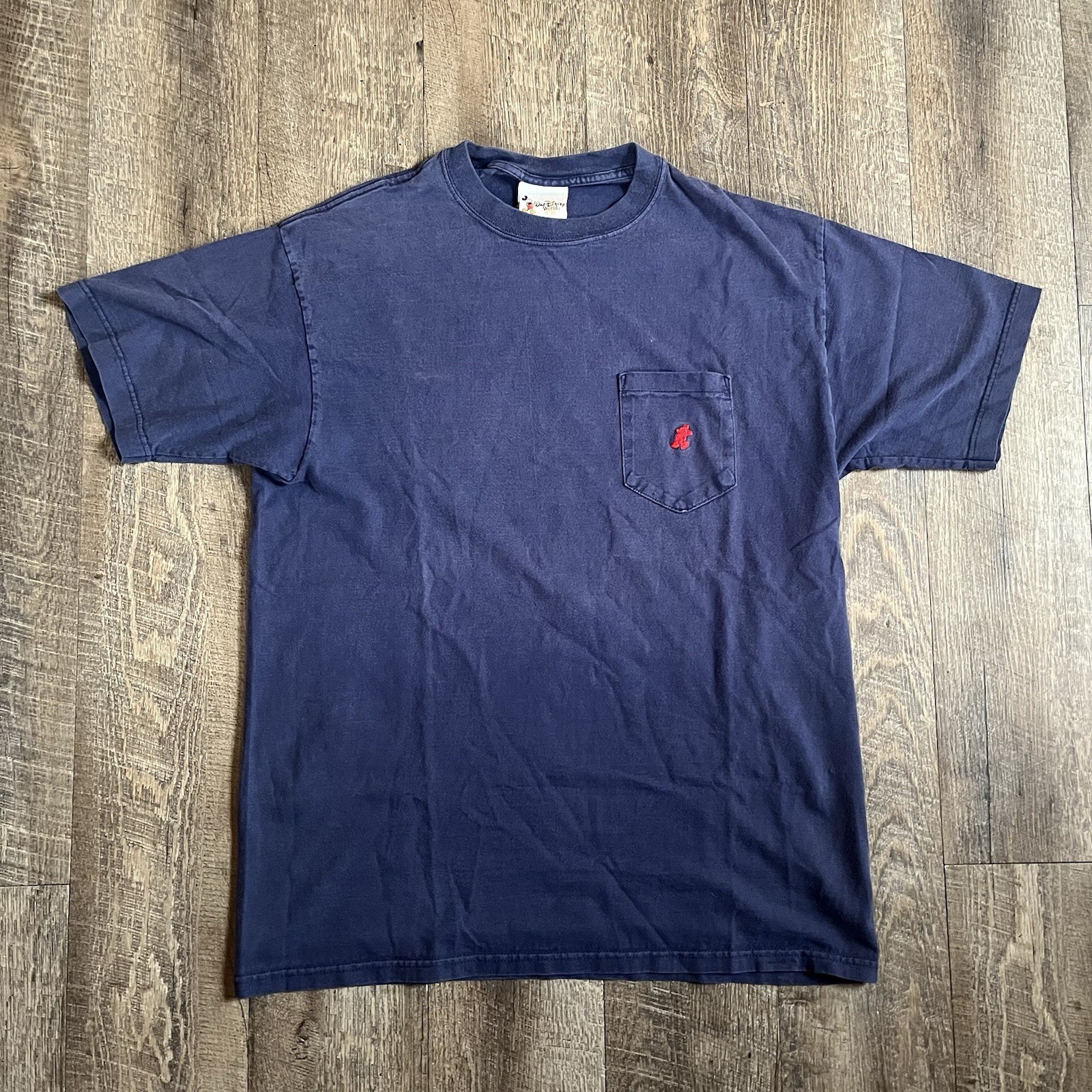 Vintage Disney World Shirt Adult L Blue Mickey Embroidered Pocket Tee USA Made