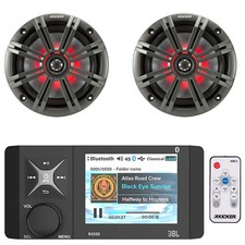 JBL Marine Receiver, 2x 6.5" 195W LED Speakers, Charcoal Grilles W/LED Remote