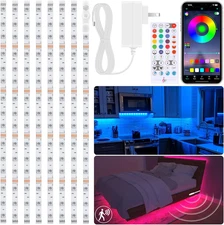 8 PCS Motion Sensor RGB Under Cabinet Lights Kit, App and Remote Control Led Str