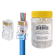 100 Pack RJ45 Pass-Through Modular Plugs 8P8C Cat6 LAN Ethernet Cable Connector