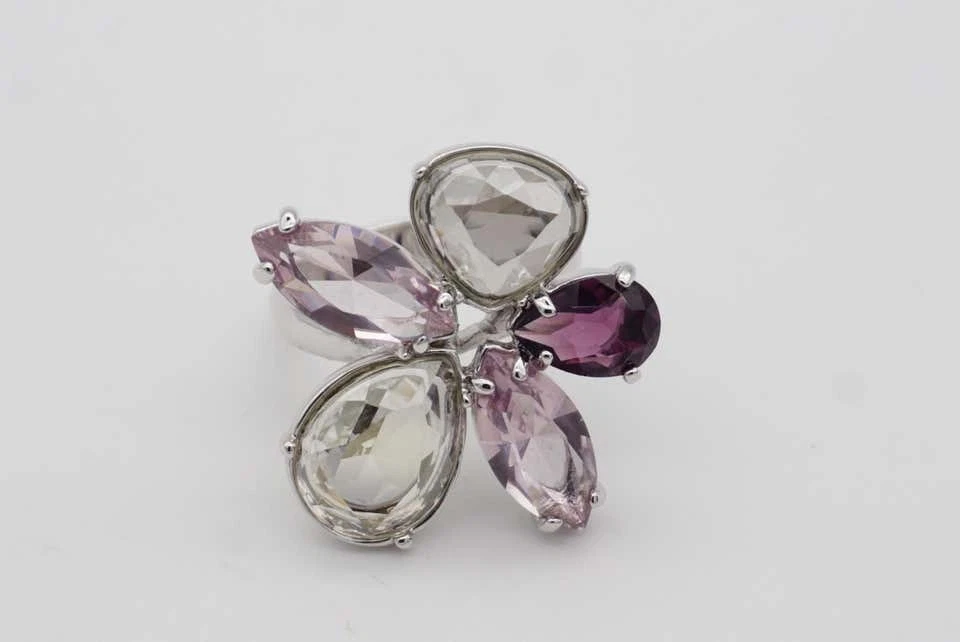 Anel Swarovski Nirvana coquetel roxo flor transparente prata tamanho 58 Reino Unido P/Q, caixa - Imagem 3 de 4
