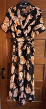 Ganni Black Floral Print Midi Wrap Dress Size 34