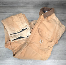 Vintage 80s Carhartt 968QZ Duck Canvas Coveralls 44S Short Quilt Lined USA Made