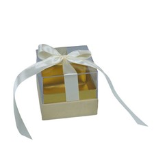 4X Scatolina plexiglass portaconfetti 8x8x8 cm FIOCCO PANNA bomboniera 1CJA