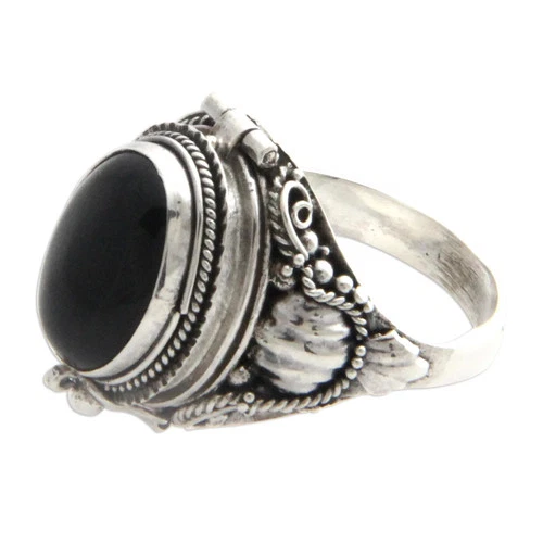 Onyx cocktail ring, 'Goth Secrets' - product listing photo