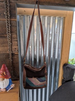 The Sak Iris Crossbody Bag Leather Suede Patchwork Boho Brown Cool Strip Med
