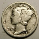 1934 D Mercury Dime 90% Silver G-VG  "Actual Coin Pictured - Not Cleaned"