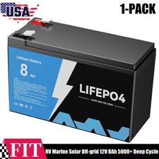 1-PACK 12V 8AH LiFePO4 Lithium Battery BMS Deep Cycle For RV Solar Panel Marine