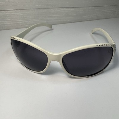 Vintage Y2K White Wrap Sunglasses | Rhinestone Bling Shield Frame