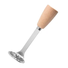 2 Counts Mini Potato Masher, Stainless Steel Masher with Wood Non Slip Handle, A