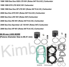 1998-2000 Sea Doo GSX GTX LTD RX XP LTD 951 CARB 88.50 mm Piston Kits Rebuild