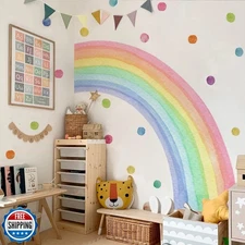 funlife Fabric Large Rainbow Wall Decals Peel and Stick, Colorful Polka Dots 