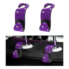 Augeny 2 PCS Bling Car Seat Headrest Hooks, Crystal Rhinestone 2 PCS, Purple