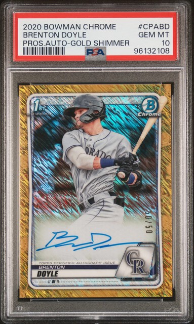 2020 Bowman Chrome Prospect Autographs Brenton Doyle Gold Shimmer 50/50 PSA 10