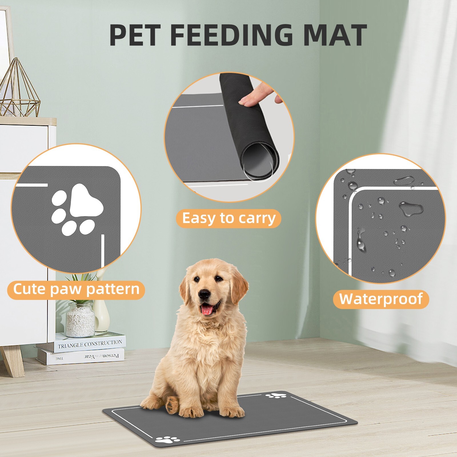 Dog Food Mat, Water Mat Bowl Mat,Dog Paw, Light Grey, 23.6"x31.5" eBay