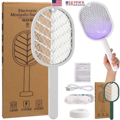 Rechargeable Electric Mosquito Fly Swatter Zapper Racket Bug Insect Killer Lamp
