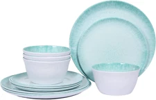 Melamine Dinnerware Sets - 12Pcs Dishes Plates and Bowls Set, Service for 4, Tur