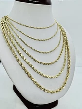14k gold solid rope chain necklace men's women's 1.5mm - 5mm 16" - 30"