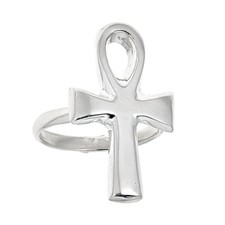Egyptian Ankh Cross .925 Solid Sterling Silver Ring 5.5 grams 