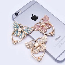 LiliDreamStore 360 Rotating Cell Phone Ring Stand Holder Grip-Crystal Butterfly