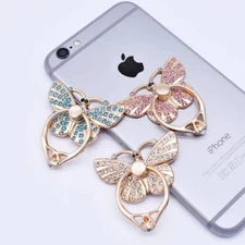 LiliDreamStore 360 Rotating Cell Phone Ring Stand Holder Grip-Crystal Butterfly