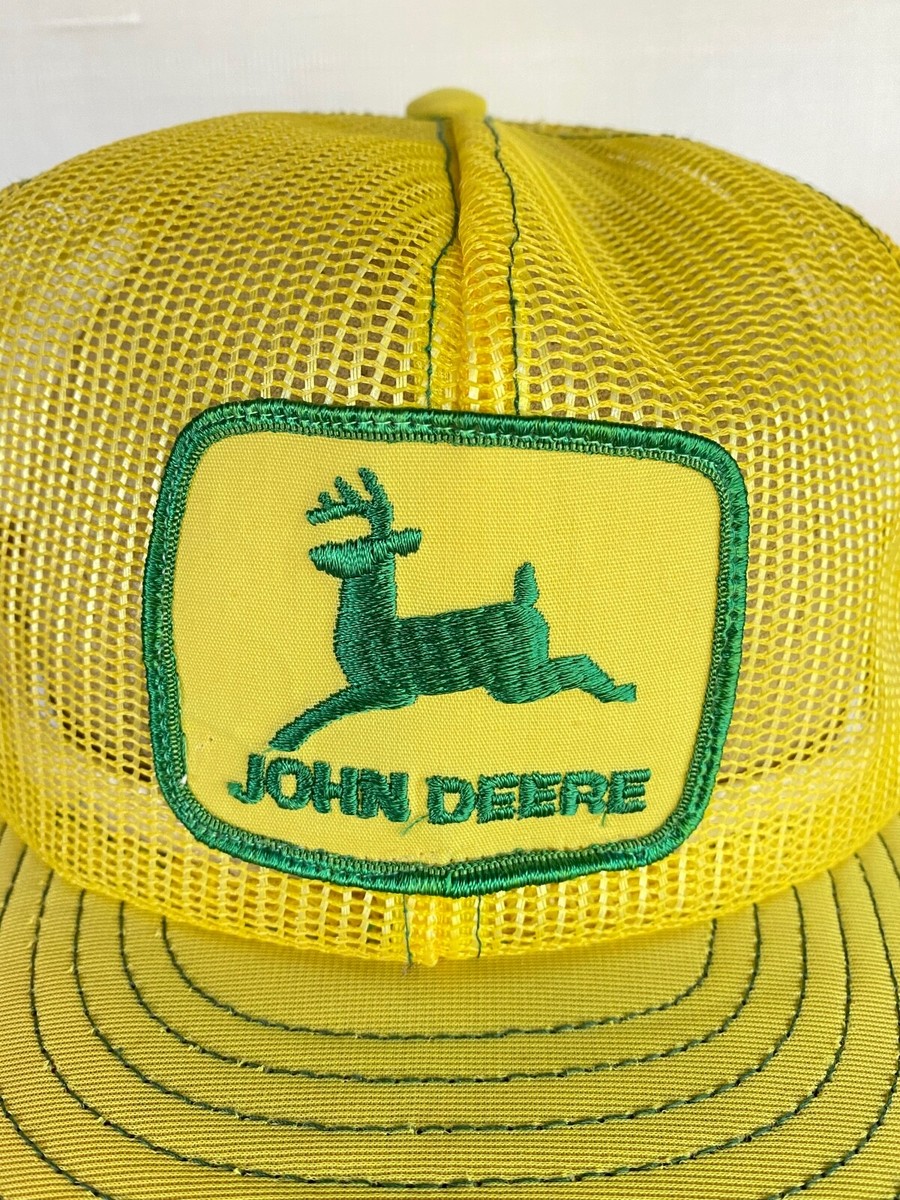 Vintage John Deere Full Yellow Mesh Snapback Hat Louisville MFG Farm Ag Ad