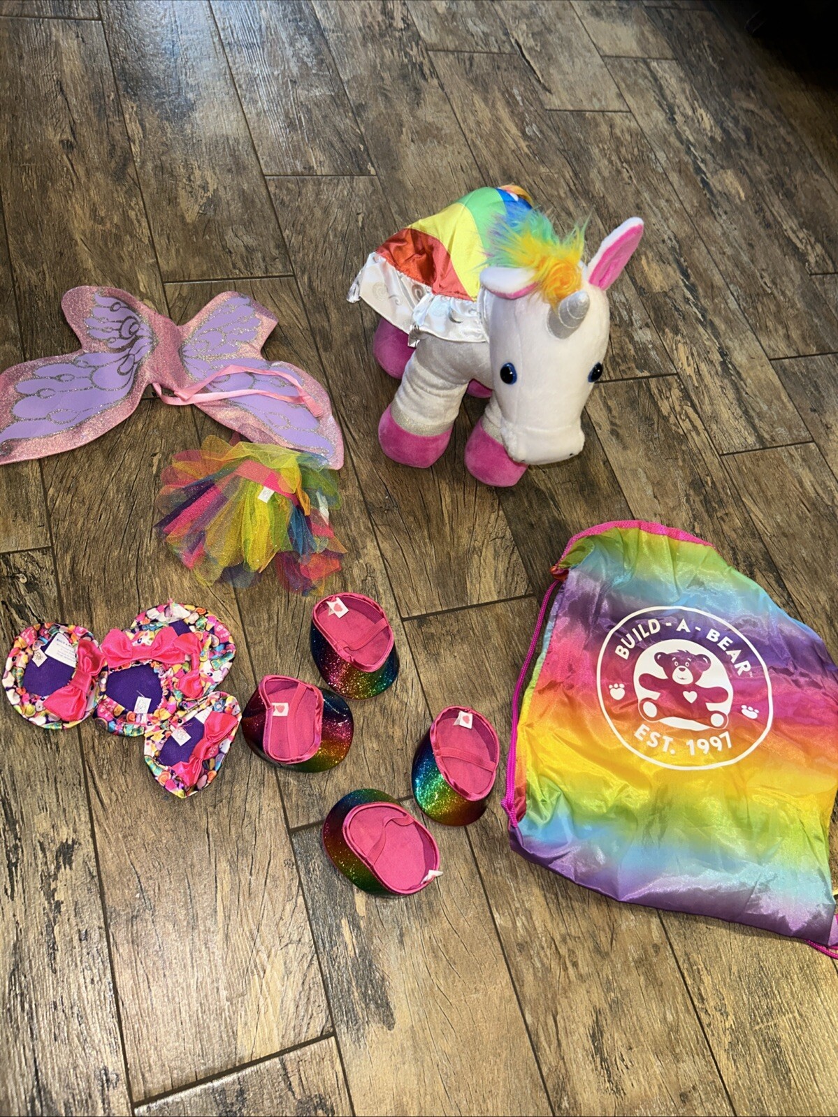Build-a-Bear Rainbow Unicorn Stuffy with Glitter Tutu , Extra Skirts Extra Shoes