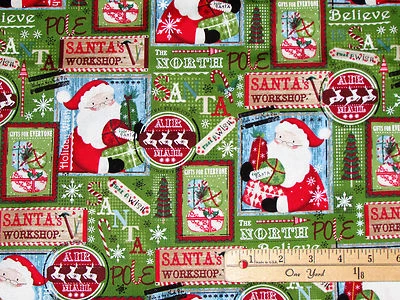 FABRI-QUILT Santa Workshop North Pole Believe Christmas Fabric by the 1/2 Yard #103-70116
