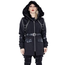 Heartless Noella Coat Winter Jacket Rain Hood Black Faux Fur Chains Goth Emo Xxl