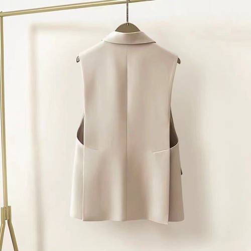 Women Vest Lapel Collar Ol Work Coat Sleeveless Blazer Gilet Waistcoat Solid - Picture 15 of 19