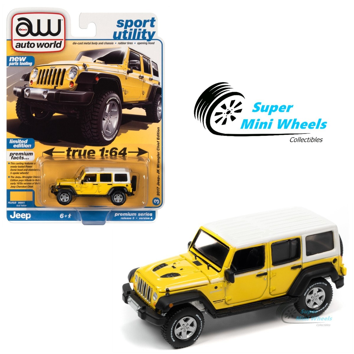 auto world Jeep Wrangler 1/64 ミニカー ジープ Auto World 1:64 - 2017 Jeep Wrangler Chief Edition (Yellow